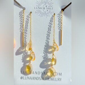 Stunning Citrine Earrings Threader Earrings Gemstone Jewelry Non-tarnish Gold